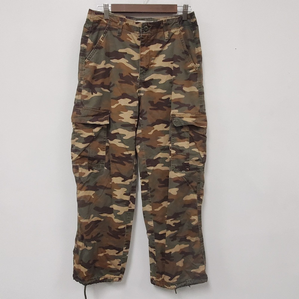 Levis Womens 94 Baggy Cargo Camo Pants Size 27 Brown Green Cinch Ankle Military